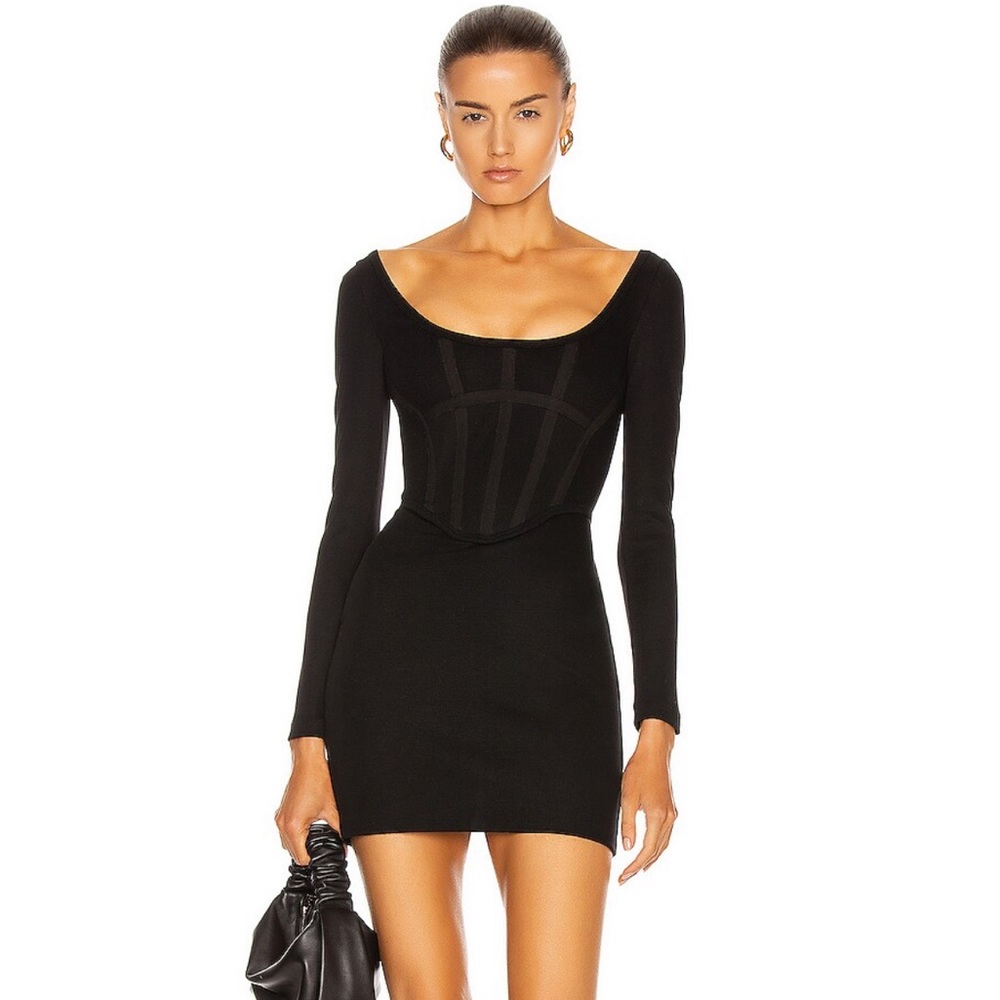 DION LEE black ribbed corset long sleeve mini dress